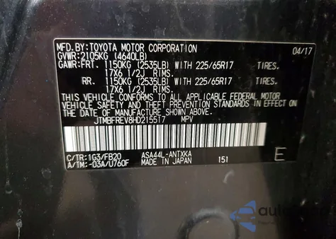 2017 Toyota Rav4 Le z USA, uszkodzony, nr VIN JTMBFREV8HD215517